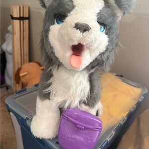 Interactive Plush Dog Toy - Gray and White